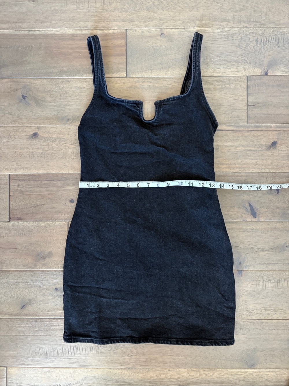 Zara Black Denim Notch Neck Bodycon Mini Dress Small - Picture 2 of 8